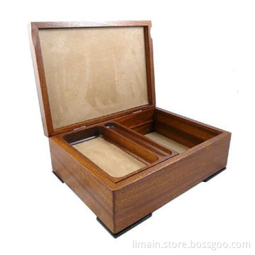 Wooden Jewelry Box, Removable Tray with Pen Pocket and Felt-lined Compartment